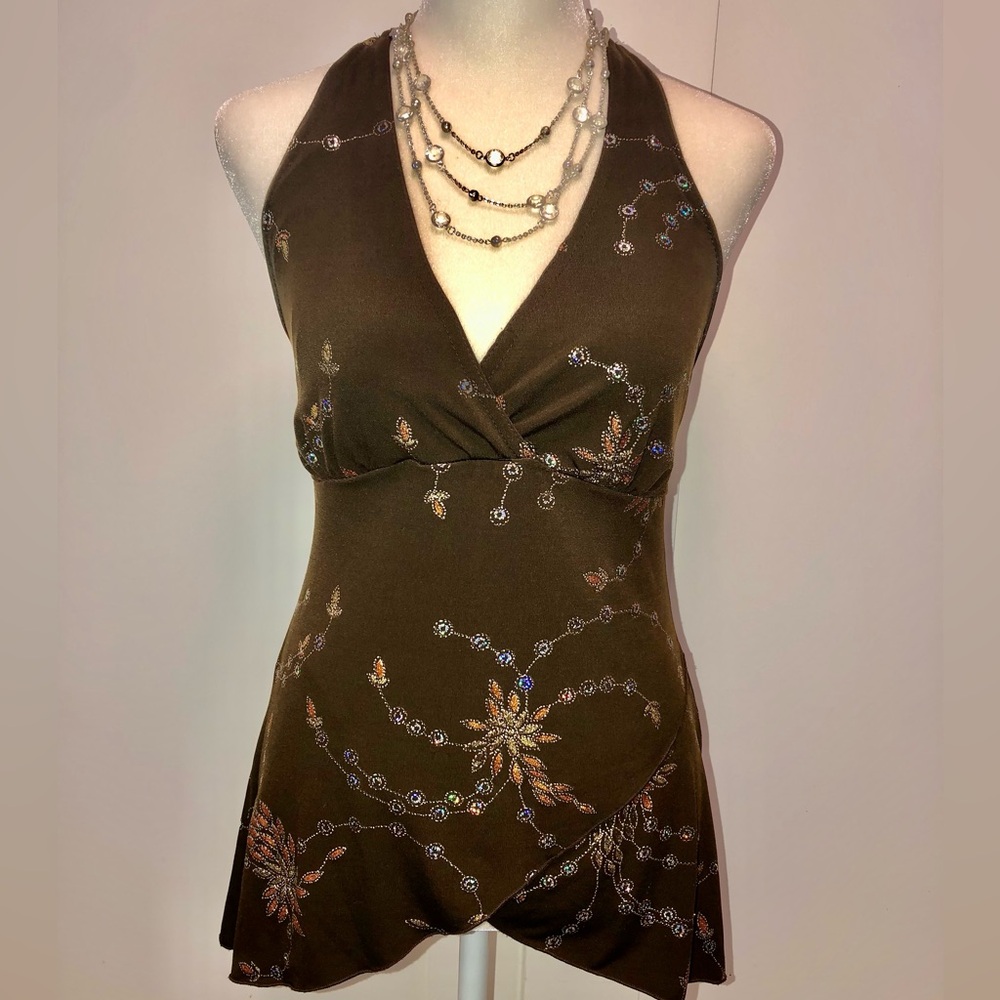 A. Byer  Glittered Floral decorated Halter Top